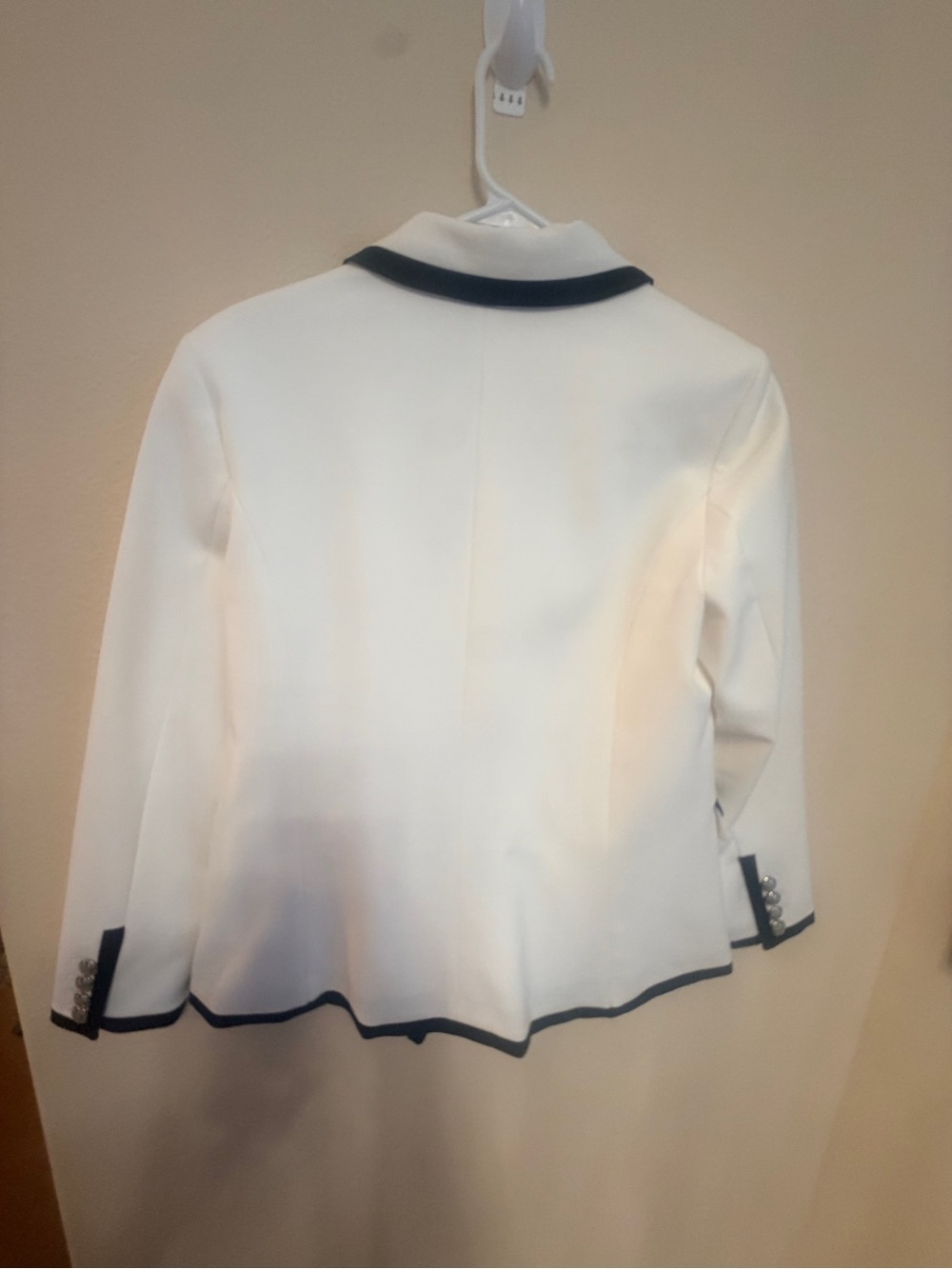 White House Black Market Cream Double-Breasted Blazer with Black Trim size 12 - Picture 6 of 11